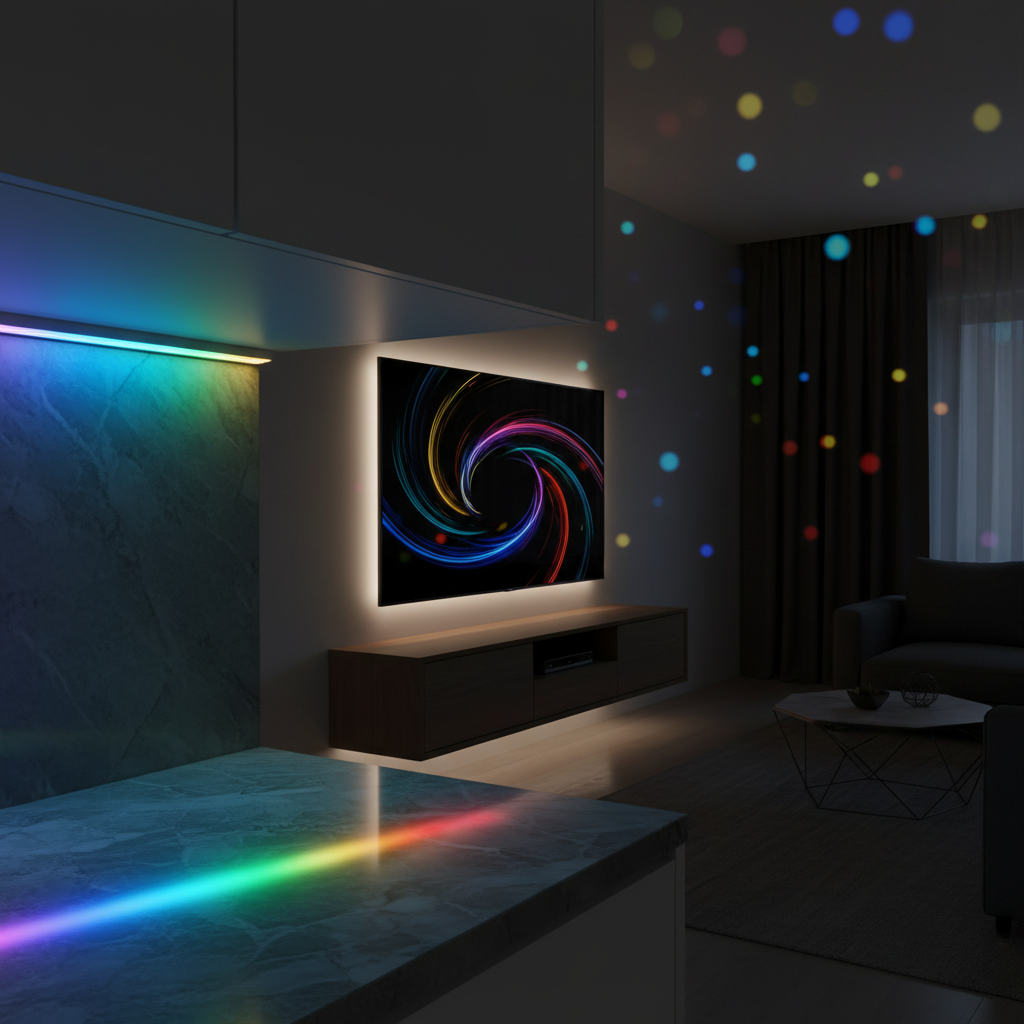 Smart LED Strip Lights RGB multicolor lighting in a modern living room